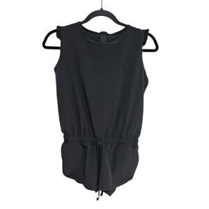 Albion Fit Girls Mini Pursuit Ruffle Sleeve Romper in Black - Girls Size 10